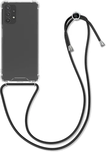 kwmobile Funda cruzada compatible con Samsung Galaxy A32 5G - Funda transparente de TPU con correa de cordón - Negro/Transparente