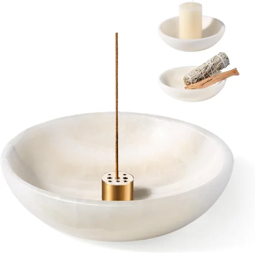 Miniatura 24 de Koville Soporte de incienso de mármol natural, soporte para varillas de incienso con 9 agujeros, quemador de incienso hecho a mano con recogedor