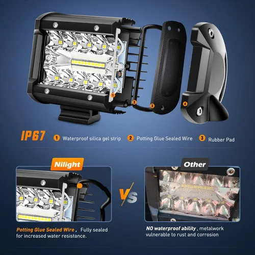 Miniatura 5 de Nilight 8 piezas de cápsulas LED de 4 pulgadas, 60 W, barra de luz combinada de inundación y foco, triple fila, lámpara de conducción para techo