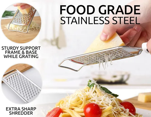 Miniatura 2 de Zulay Kitchen Rallador profesional de queso de acero inoxidable – Rallador de limón de metal duradero a prueba de óxido con mango – Rallador plano