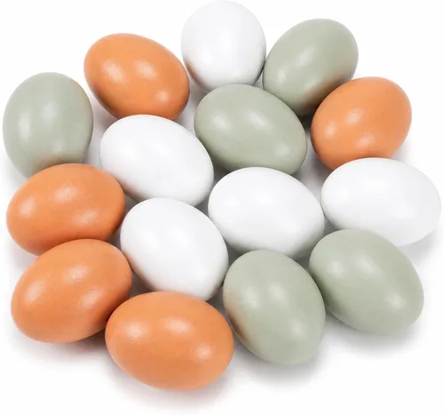 POPLAY Huevos falsos de madera, huevos falsos de madera de 3 colores para manualidades, manualidades, pintura de huevos, nido de pollo
