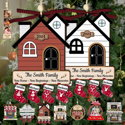 Miniatura 25 de Adornos de Navidad personalizados con nombres, muñeco de nieve, 8 piezas, adorno familiar personalizado, decoración colgante de madera para árbol
