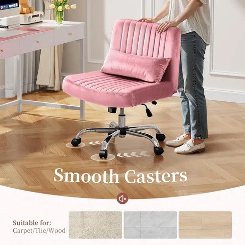 Miniatura 8 de Warmiehomy Silla de escritorio cruzada de terciopelo con ruedas, sillas de oficina de lujo con patas cruzadas para oficina en casa, silla giratoria