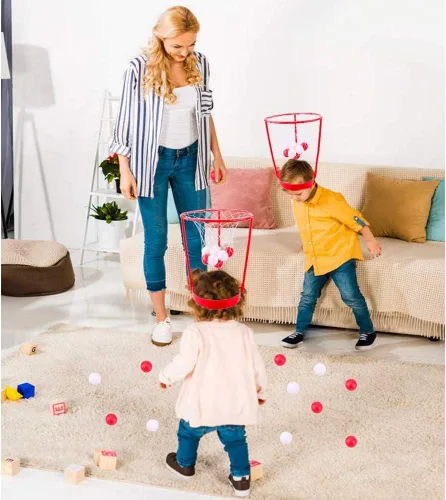 Miniatura 5 de Paquete de 2 aros de cabeza de baloncesto para juegos de fiesta para niños y adultos, diadema de canasta ajustable con 20 pelotas para carnaval
