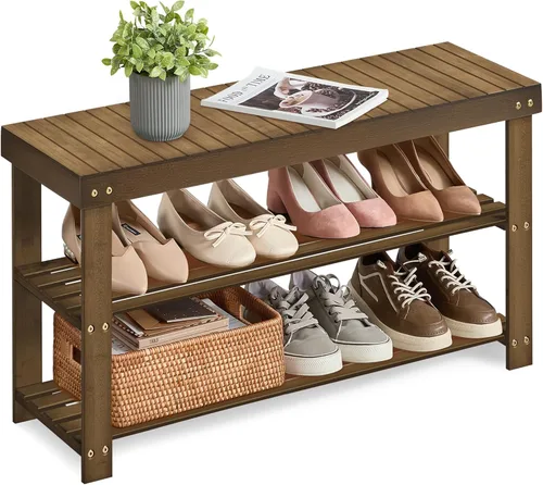 Miniatura 19 de SONGMICS Estante para Zapatos con Banco, Organizador de Almacenamiento de Zapatos de Bambú de 3 Niveles, Banco de Entrada, Soporta hasta 286 lb
