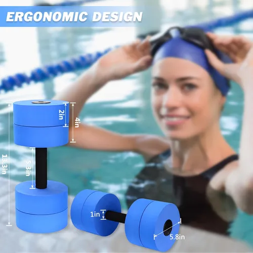 Miniatura 5 de Hikeen Mancuernas de ejercicio acuático con 4 pesas de espuma EVA de alta densidad para piscina, resistencia a la piscina, para aeróbic acuático