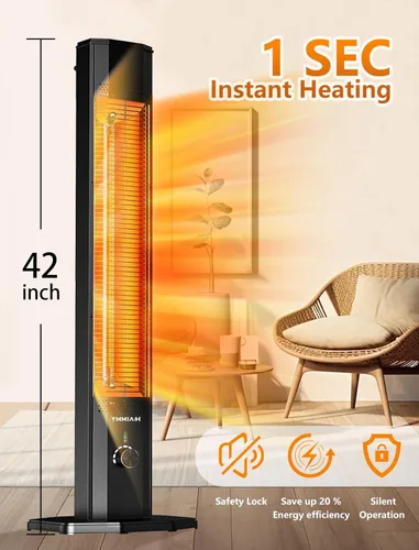 Miniatura 2 de Calentador Eléctrico de Patio al Aire Libre, Haimmy Calentador Infrarrojo de 42 Pulgadas con Control Remoto, 9 Niveles de Calor, Temporizador de 9H