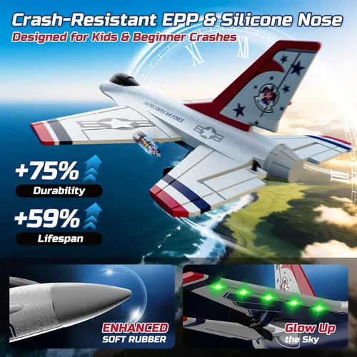 Miniatura 3 de DEERC F16 Thunderbirds - Avión RC, Avión de control remoto de 3 canales, Avión de combate con estabilizador de giro de 6 ejes de 2.4GHz RTF con 2