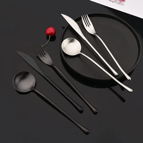 Miniatura 3 de JASHII Juego de cubiertos mate de acero inoxidable 304 de 24 piezas, incluye cuchillos para carne, servicio para 4, mango redondo, acabado satinado