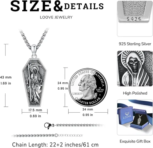 Miniatura 178 de Collar de pentagrama de plata de ley con triple luna, diosa celta, nudo celta, nudo de brujas, Ankh, sol y luna, Hécate, lilith, Santa Muerte