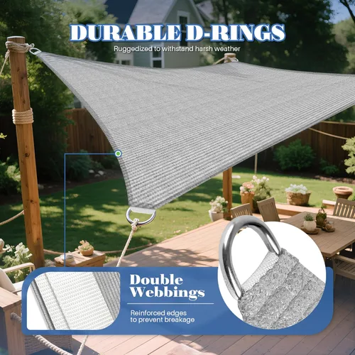 Miniatura 4 de ECOOPTS Toldo Vela de Sombra Solar HDPE de 8'x8' Toldo Rectangular para Patio Exterior Cubierta de Pérgola Bloquea 95% UV Resistente (Gris)