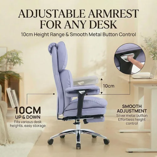 Miniatura 6 de Efomao Silla de oficina blanca grande y alta con reposapiés, silla ergonómica de respaldo alto para computadora con reposabrazos ajustables, asiento