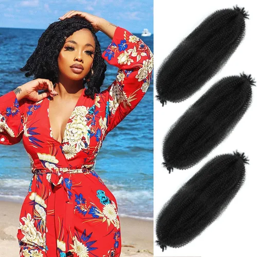 Miniatura 73 de Cabello afro elástico y trenzado de 30 pulgadas 2 paquetes, cabello preesponjado y trenzado elástico pre-estirado para extensiones de cabello suave