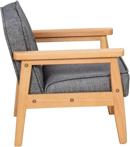Miniatura 8 de Sofá para niños, sillón tapizado con estructura de madera maciza y tela de lino para regalo para niños (gris oscuro, gris claro) (gris oscuro)