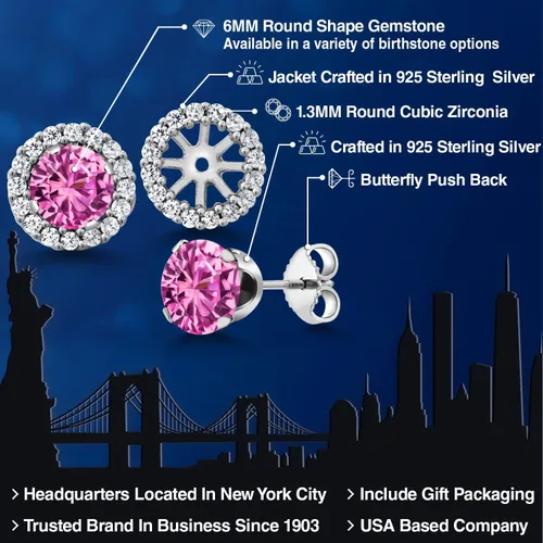 Miniatura 264 de Gem Stone King Aretes redondos de plata de ley 925 de 0.236 in con piedra natal extraíble para mujer