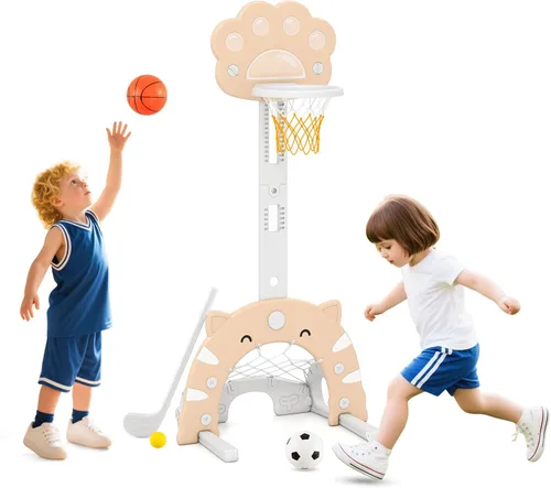 Miniatura 12 de Costzon Aro de baloncesto para niños, altura ajustable de 3.9 pies - 5.2 pies canasta de baloncesto para niños, mini juego de baloncesto portátil