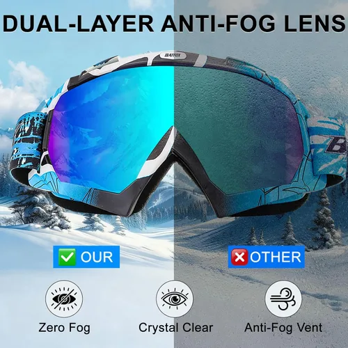 Miniatura 2 de Gafas de esquí antivaho OTG para adultos y niños, gafas de snowboard con 100% protección UV y ajuste antideslizante para esquí