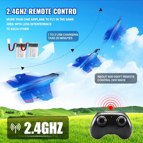Miniatura 4 de Avión RC azul para niños Upgrade F-22 Raptor Fighter RC Avión de control remoto Juguetes de avión RC 2.4 GHZ Smart Estabilizador de giro de 6 ejes