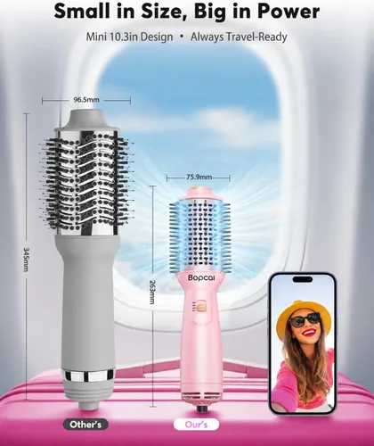 Miniatura 2 de Cepillo secador de pelo de viaje en uno, cepillo secador de pelo de doble voltaje de 120 V-240 V, cepillo portátil de aire caliente de 2 pulgadas, 4
