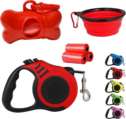 Miniatura 8 de Correa retráctil resistente para perros o gatos pequeños, cinta de nailon 360 sin enredos, mango antideslizante, con dispensador de bolsas de basura