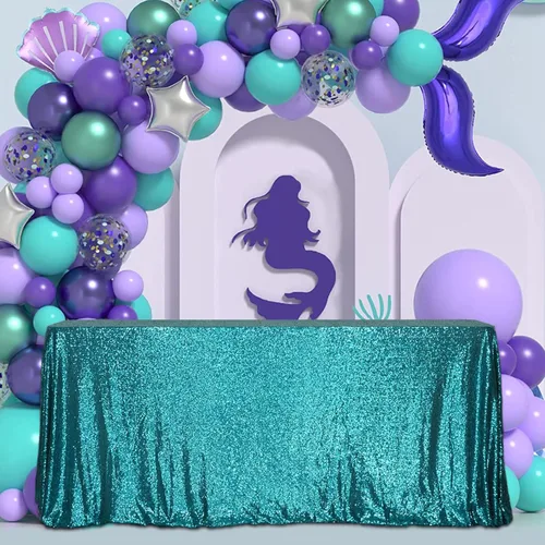 Miniatura 35 de SquarePie Mantel de lentejuelas de 60 x 102 pulgadas, azul bebé brillante, mantel de mesa para bodas y fiestas