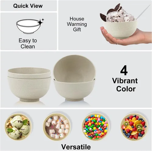 Miniatura 3 de Wrova Juego de 8 cuencos de paja de trigo para postre de 10 onzas, cuencos irrompibles para niños, mini cuencos para helado, aperitivos y frutas