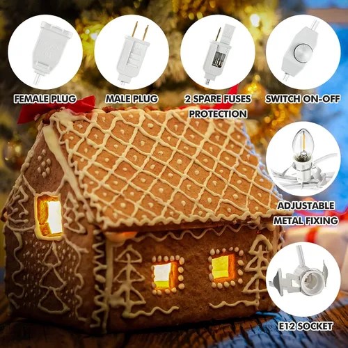 Miniatura 7 de Cable accesorio con bombillas LED, cable blanco de 14.8 pies con lámpara C7, enchufe de interruptor de encendido/apagado, fusibles de repuesto