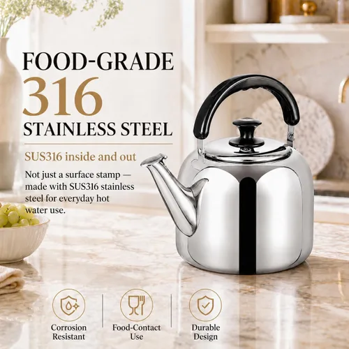 Miniatura 2 de Tetera Silbante para Estufa, de Grado Alimentario de Acero Inoxidable 316, Hervidor de Agua Rápido, Tetera de Cocina con Mango Ergonómico, Capacidad