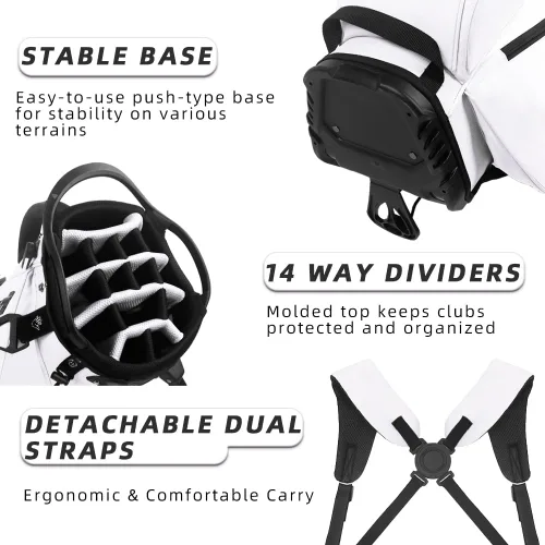 Miniatura 2 de Bolsa de golf de 14 vías, bolsas de golf ligeras con soporte para hombres y mujeres Blanco