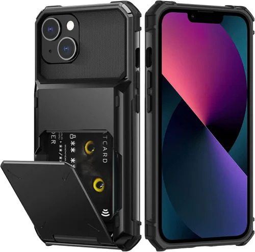 Miniatura 17 de Nvollnoe Funda para iPhone 13 con Portarjetas [Almacena 5 Tarjetas] Funda Cartera de Doble Capa Resistente de Servicio Pesado a Prueba de Golpes