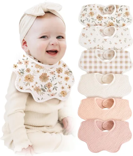 Konssy Baberos de muselina para bebé 100% algodón absorbente tipo bandana para babeo y dentición, set de 6 para bebés niños y niñas Floral