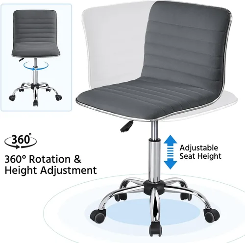 Miniatura 6 de Yaheetech Silla de oficina de terciopelo con respaldo bajo acanalada sin brazos y altura ajustable, giratoria para tareas, gris oscuro