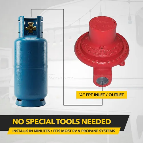 Miniatura 3 de Nuevo regulador de gas LP/propano para autocaravana Fairview RV Camper – GR-630B salida de alta presión de 30 PSI, entrada/salida de 1/4″ FPT