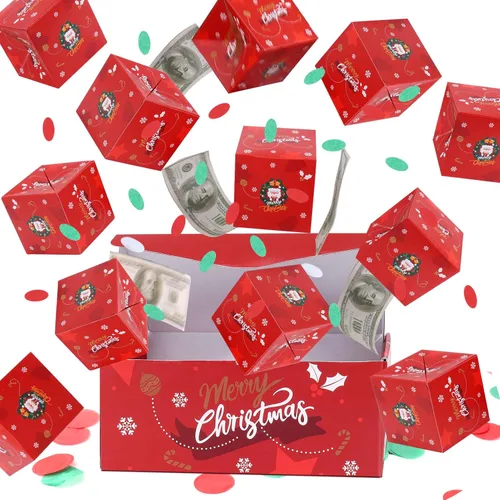 Miniatura 9 de Caja de regalo explosiva sorpresa de Navidad de BABORUI para dinero, caja de regalo explosiva de Navidad con confeti, caja sorpresa desplegable