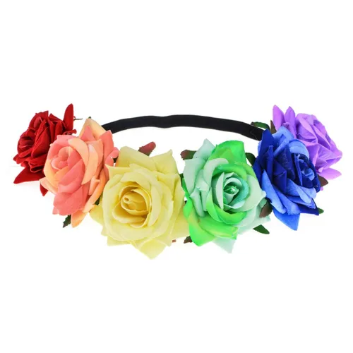Miniatura 11 de Corona floral BOHO con diadema de rosas para el cabello (rojo oscuro)