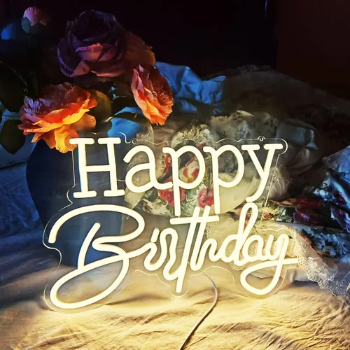 Miniatura 8 de Letrero de neón LED azul hielo de feliz cumpleaños, luz nocturna para decoración de pared, fiesta, dormitorio, habitación, bar, boda, hogar