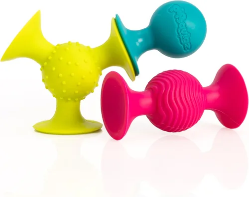 Fat Brain Toys pipSquigz, juguetes sensoriales para bebés de 6 meses en adelante, juguete de ventosa y sonajero
