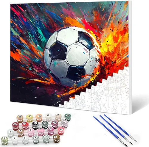 Miniatura 16 de Aihonmin Pintura por números, tema de baloncesto, kit de pintura al óleo para niños y adultos, pintura de dibujo de 16 x 20 pulgadas, pigmento Bola