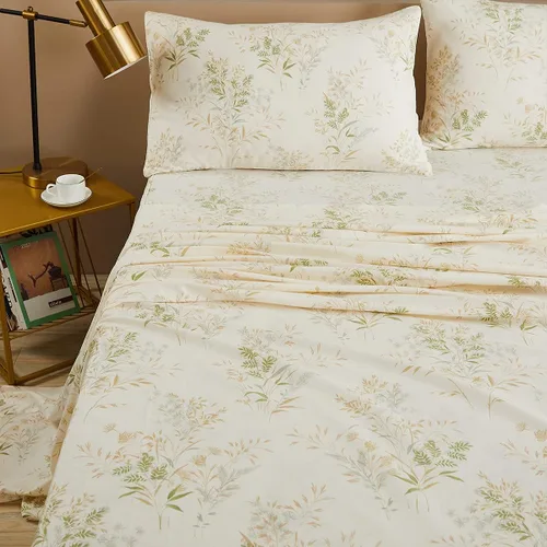 Miniatura 61 de FADFAY Juego de sábanas tamaño King, 100% algodón, elegante ropa de cama de granja con hojas verdes menta y flores blancas, sábana suave