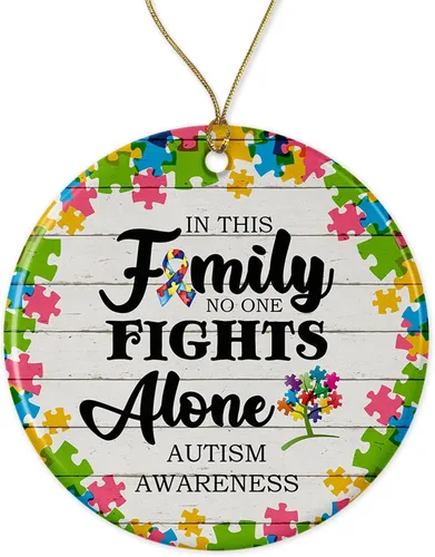 Adorno de Navidad de conciencia sobre el autismo, adorno de cerámica para autismo, regalo para árbol genealógico, adorno de Navidad, regalo de