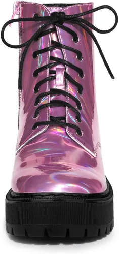 Miniatura 3 de Allegra K Botines de combate coloridos con plataforma y puntera redonda para mujer