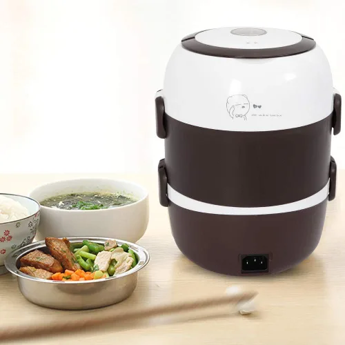Miniatura 3 de Lonchera eléctrica, de acero inoxidable de 2 litros, calentador de alimentos con asa, calentador de alimentos portátil Bento para el trabajo