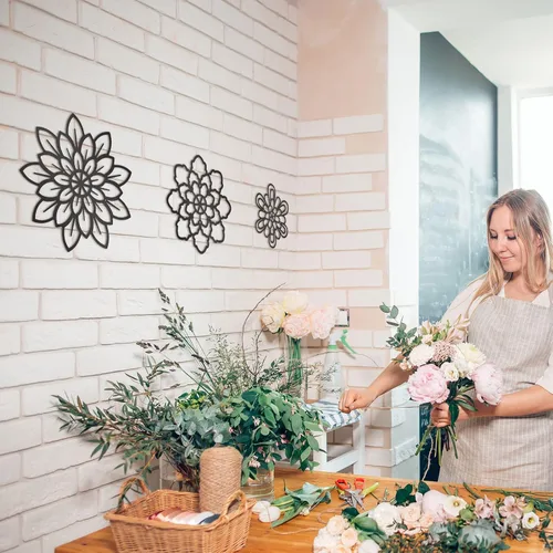 Miniatura 3 de Moxweyeni 3 piezas de decoración de pared de flores de metal, arte de pared rústico de metal, decoración floral múltiple colgante para baño, sala