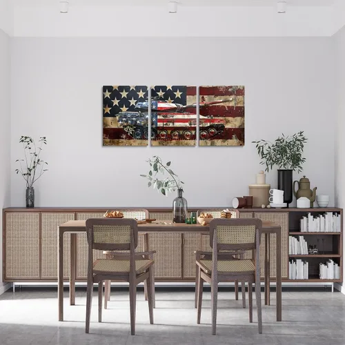 Miniatura 2 de jejeloiu Lienzo retro de 3 piezas de arte de pared para sala de estar, dormitorio, 38 x 19 pulgadas, bandera estadounidense, decoración de pared