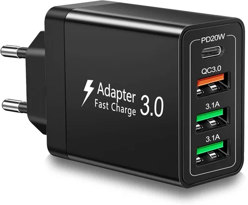 Adaptador de enchufe europeo 40 W 4 puertos cargador USB C europeo, PD20W QC3.0 Europa USB C Bloque de cargador US a Europa adaptador de enchufe