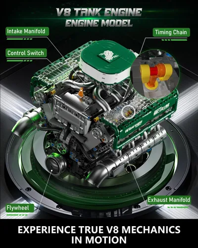 Miniatura 3 de Mould King 10182 V8 - Kit de bloque de motor de gasolina con doble turbo y ocho cilindros, tecnología de motor V8, kit de bloques de abrazadera
