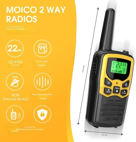Miniatura 2 de Walkie Talkies con 22 canales FRS, walkie talkies MOICO para adultos con linterna LED, pantalla LCD de escaneo VOX, walkie talkie familiar de largo