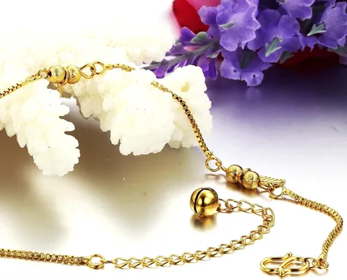 Miniatura 2 de De la Mujer Tobillera Pulsera bañado en oro 18K Lucky Hojas Colgantes Cadena de pie