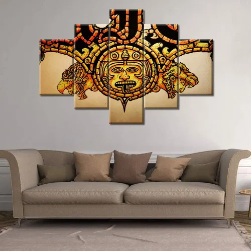 Miniatura 47 de Arte de pared con varios paneles, calendario maya, imágenes de piedra del sol, pinturas de civilización azteca sobre lienzo, sala de estar