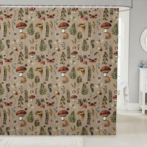 Miniatura 41 de Castle Fairy Cortinas de ducha con hojas de ginkgo, cortina de baño botánica de naturaleza verde, tela de plantas de acuarela, juego de decoración